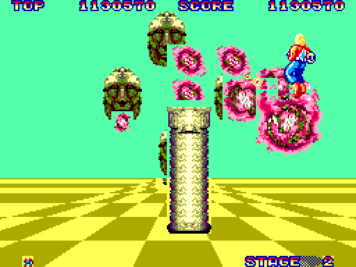 Space Harrier Sega Master System Screenshot: Destroying some opponents...