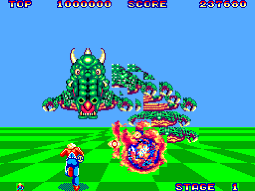 Space Harrier Sega Master System Screenshot: The first end of level boss...