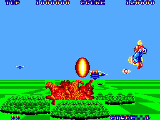 Space Harrier Sega Master System Screenshot: One enemy destroyed, more to go...