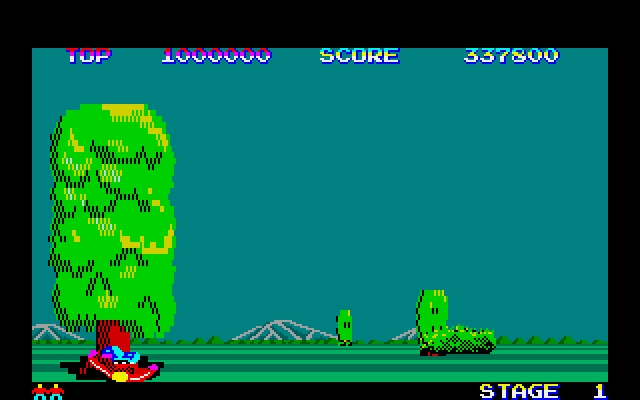 Space Harrier Fujitsu FM-7 Screenshot: Oops, I crashed...
