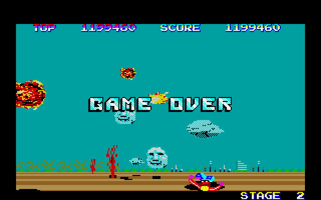 Space Harrier Fujitsu FM-7 Screenshot: Game over.