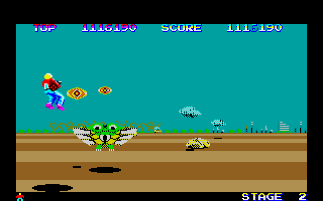 Space Harrier Fujitsu FM-7 Screenshot: On to the second stage...