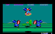 Space Harrier for Fujitsu FM-7 - Shooting at a trio of aliens...
