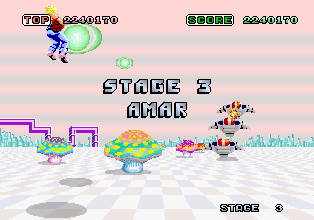Space Harrier Arcade Screenshot: Stage 3 begins.