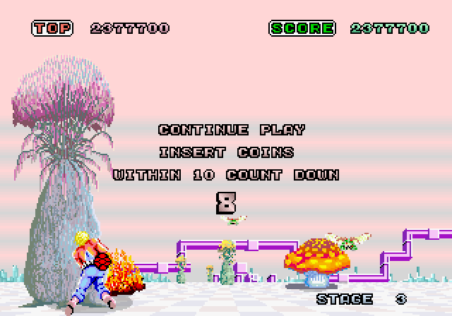 Space Harrier Arcade Screenshot: Game over; continue?