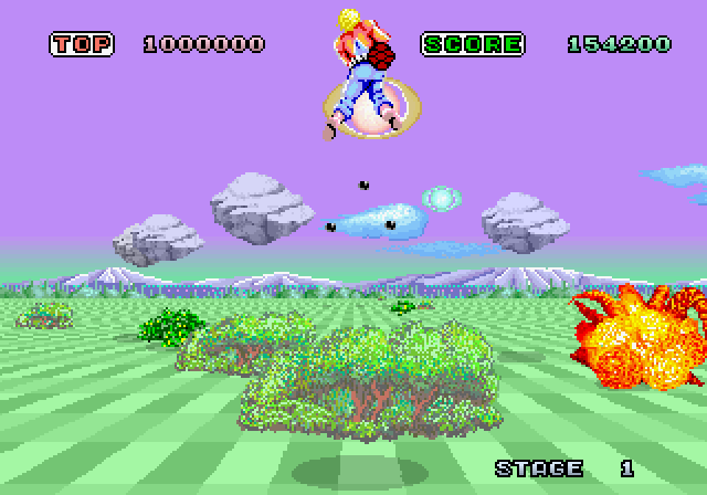 Space Harrier Arcade Screenshot: More obstacles appear...
