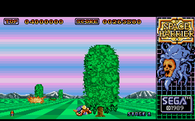 Space Harrier IBM PC/Compatibles Screenshot: Oops, I crashed into a tree.