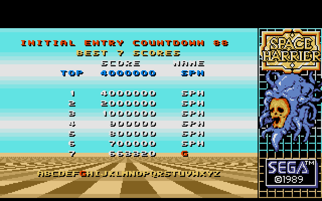 Space Harrier IBM PC/Compatibles Screenshot: High scores...