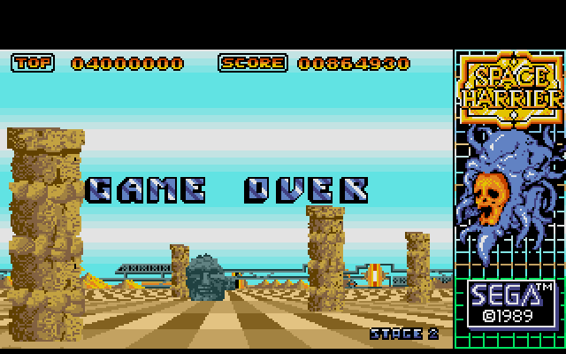 Space Harrier IBM PC/Compatibles Screenshot: Game over.