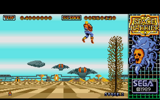 Space Harrier IBM PC/Compatibles Screenshot: There are a lot of different types of obstacles you'll want to avoid...