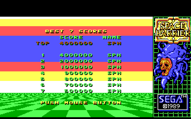 Space Harrier IBM PC/Compatibles Screenshot: High scores.