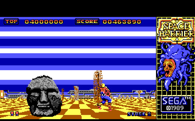 Space Harrier IBM PC/Compatibles Screenshot: Gameplay on stage 02.