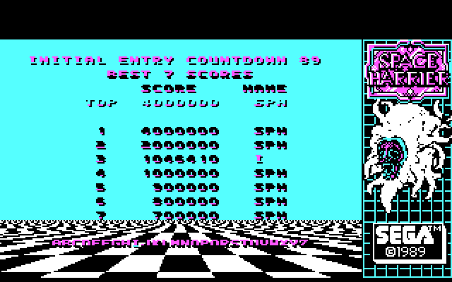 Space Harrier IBM PC/Compatibles Screenshot: High scores.