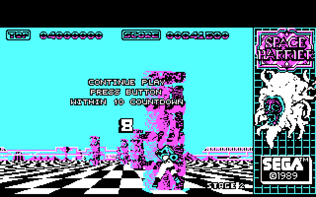 Space Harrier IBM PC/Compatibles Screenshot: Game over...continue?