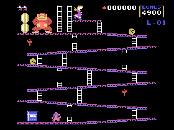 Donkey Kong TI-99/4A Screenshot: Game start.