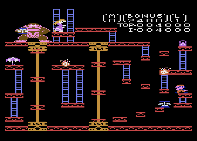 Donkey Kong Atari 7800 Screenshot: Jump up the platforms to the top...