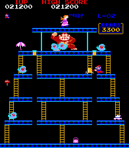 Donkey Kong Arcade Screenshot: You can't climb ladders while using the hammer...