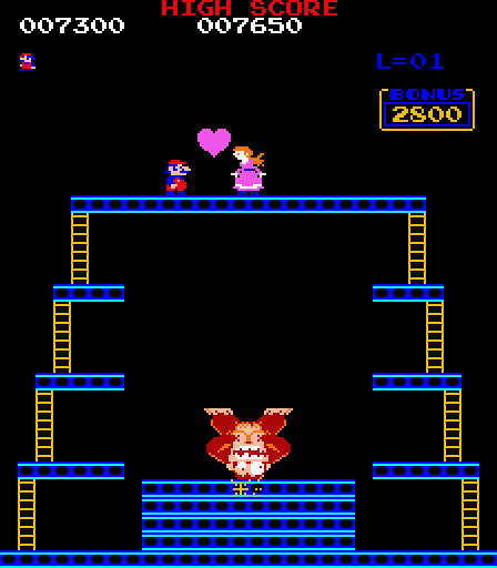 Donkey Kong Arcade Screenshot: Crash! Donkey Kong falls on his head...