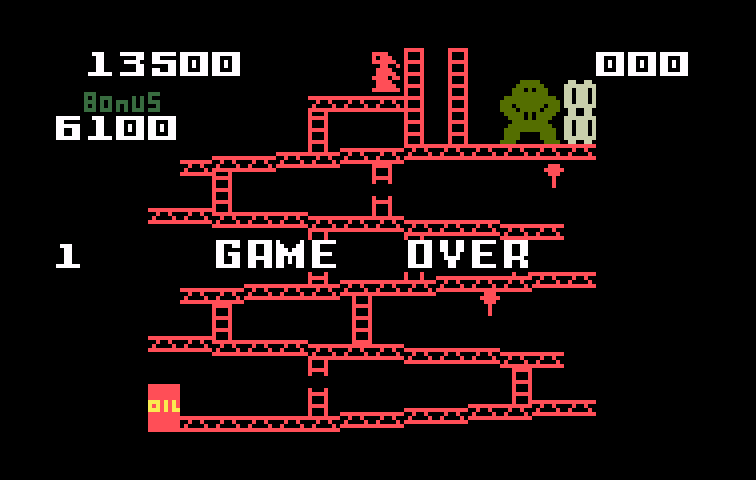 Donkey Kong Intellivision Screenshot: Game over.