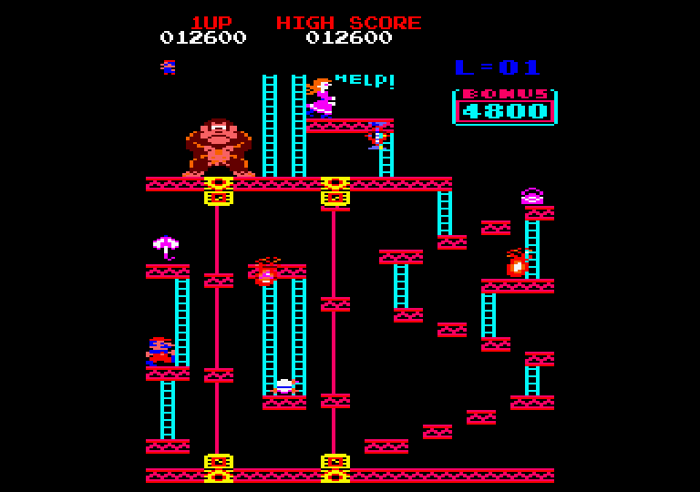 Donkey Kong Amstrad CPC Screenshot: Climb and jump your way to the top!