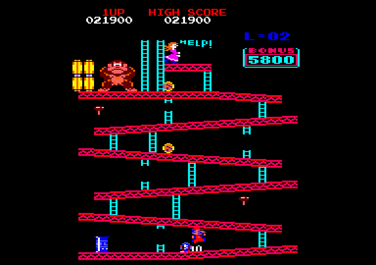 Donkey Kong Amstrad CPC Screenshot: The game repeats with increased difficulty now...