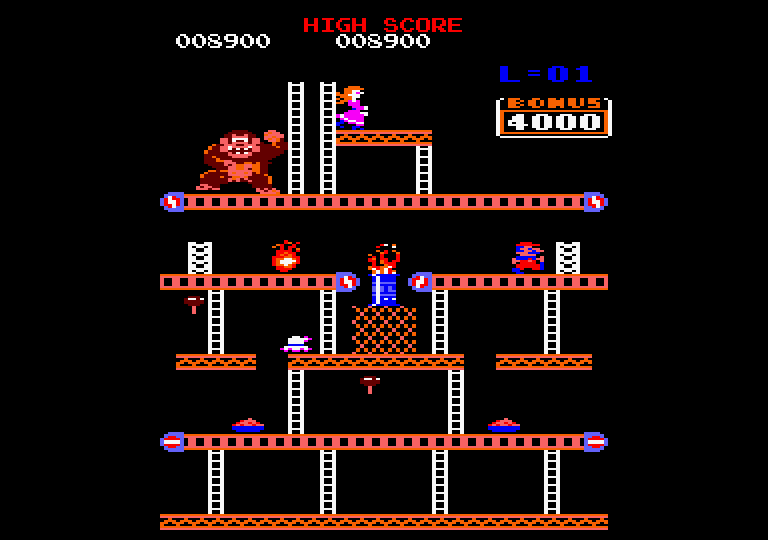 Donkey Kong Amstrad CPC Screenshot: Almost to the top, but where's the ladder?