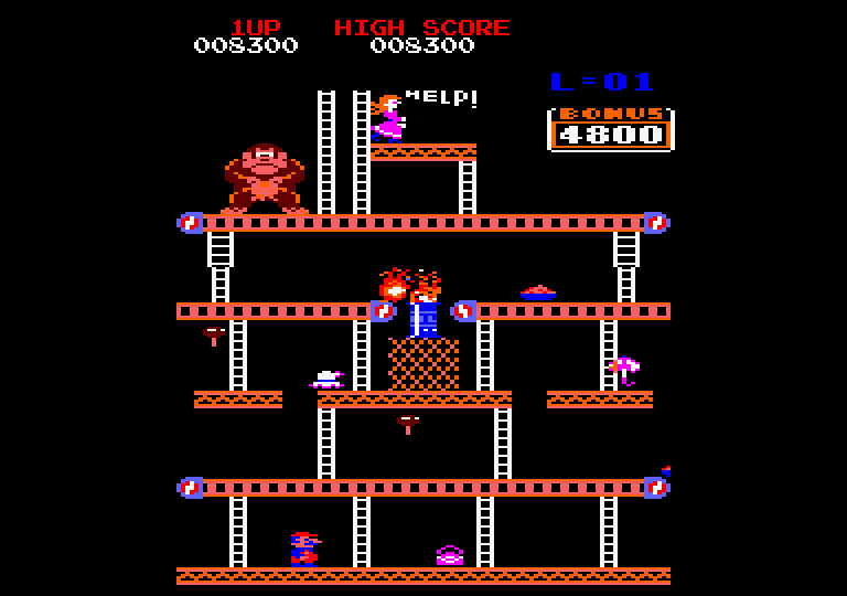 Donkey Kong Amstrad CPC Screenshot: The second screen; the order for the CPC version is different than the arcade version.
