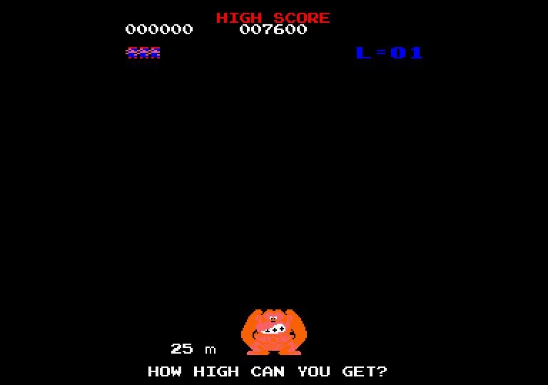 Donkey Kong Amstrad CPC Screenshot: How high can you get?