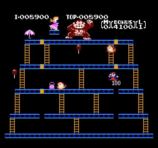 Donkey Kong NES / Famicom Screenshot: Remove all the rivets to complete the level.