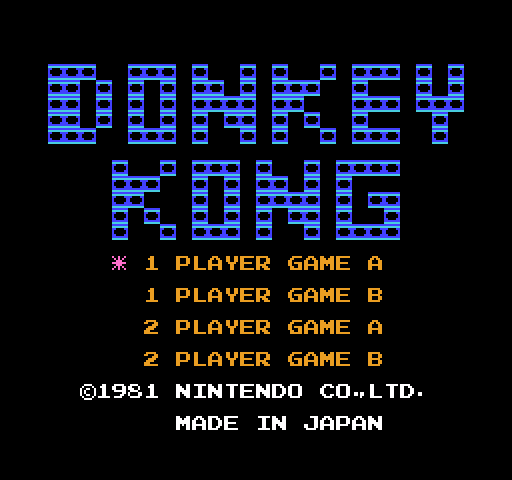 Donkey Kong NES / Famicom Screenshot: Title screen.