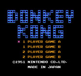 Donkey Kong for NES / Famicom - Title screen.
