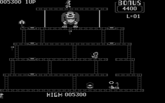 Donkey Kong IBM PC/Compatibles Screenshot: Don't fall through the gaps!