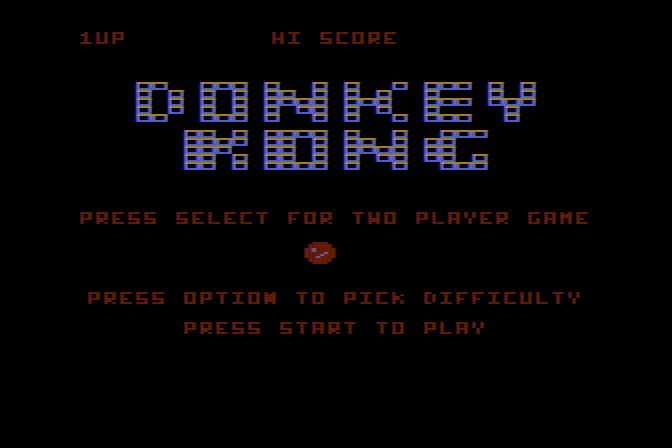 Donkey Kong Atari 8-bit Screenshot: Select an option to begin!