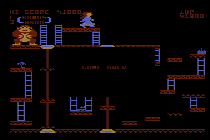 Donkey Kong Atari 8-bit Screenshot: Game over.