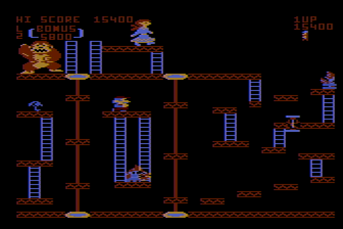 Donkey Kong Atari 8-bit Screenshot: Lots of small platforms to jump on...