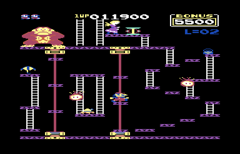 Donkey Kong Commodore 64 Screenshot: Jumping on some small platforms.
