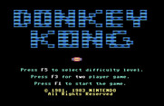 Donkey Kong for Commodore 64 - Title screen and main menu.
