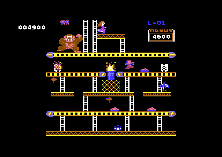 Donkey Kong Commodore 64 Screenshot: Be careful on the moving platforms here!