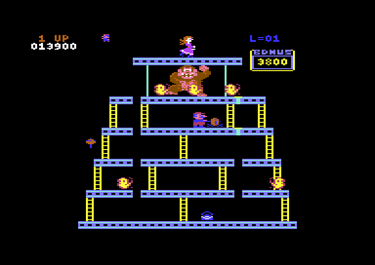 Donkey Kong Commodore 64 Screenshot: You can smash opponents with the hammer.