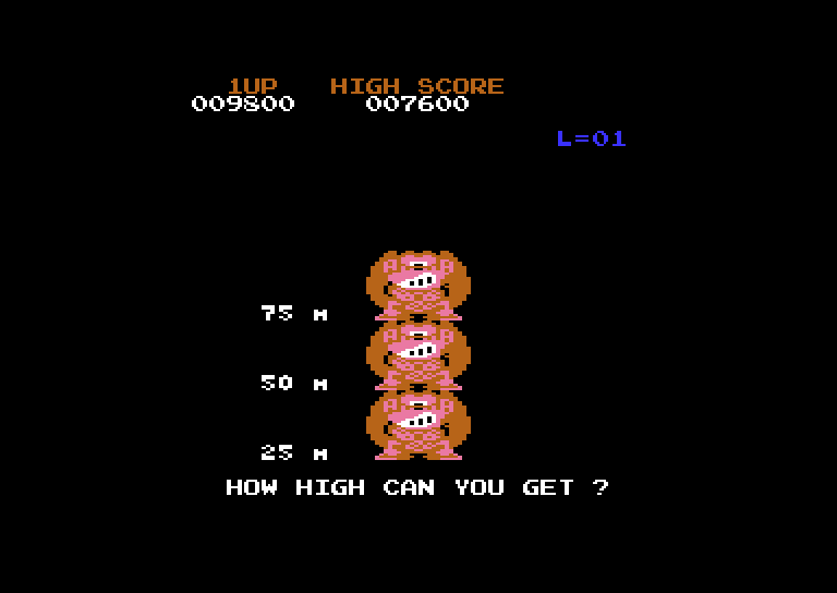 Donkey Kong Commodore 64 Screenshot: How high can you get on the third stage?