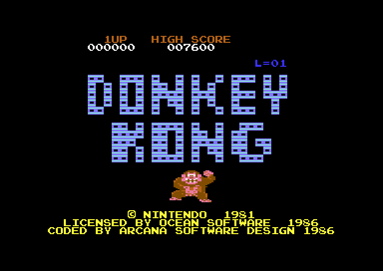 Donkey Kong Commodore 64 Screenshot: Title screen.