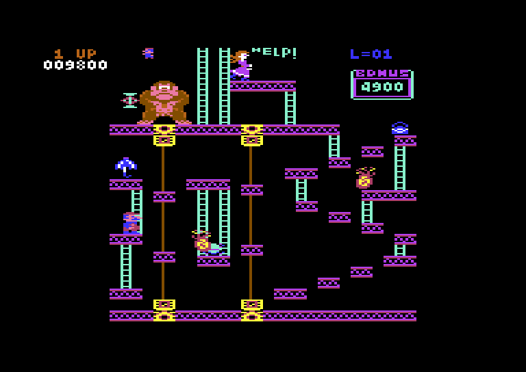 Donkey Kong Commodore 64 Screenshot: Lot's of small platforms here...