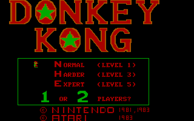 Donkey Kong IBM PC/Compatibles Screenshot: Title screen.