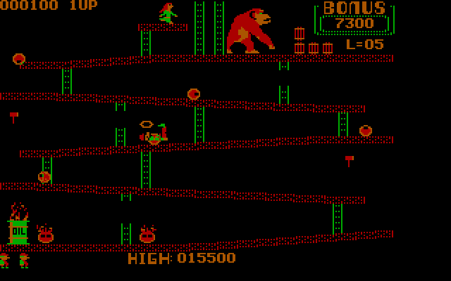 Donkey Kong IBM PC/Compatibles Screenshot: Crushed by a barrel!