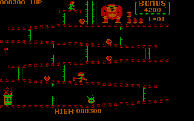 Donkey Kong IBM PC/Compatibles Screenshot: Use the hammer to smash barrels.