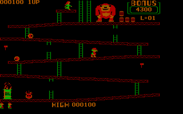 Donkey Kong IBM PC/Compatibles Screenshot: Climbing towards the top.