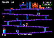 Donkey Kong for Apple II - Use the hammer to smash incoming barrels.