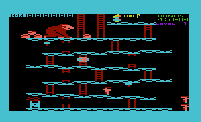 Donkey Kong Commodore VIC-20 Screenshot: Level 1, climbing platforms...