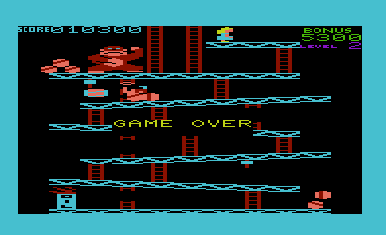 Donkey Kong Commodore VIC-20 Screenshot: Game over...