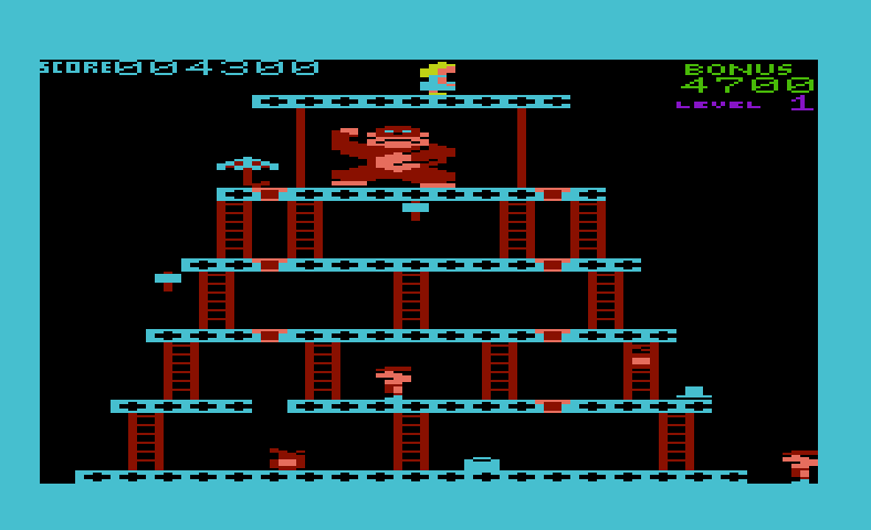 Donkey Kong Commodore VIC-20 Screenshot: Remove all of the platform supports to make Donkey Kong fall...